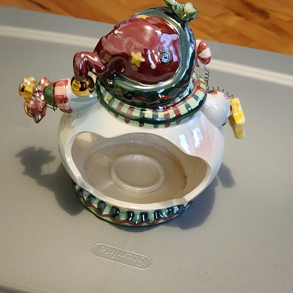 Blue Sky Festive Snowman with Green and Red Accents - Picture 2 of 3